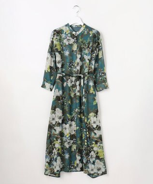 自由区 【SHIHOさん着用】ボタニカルプリント ワンピース ターコイズ系