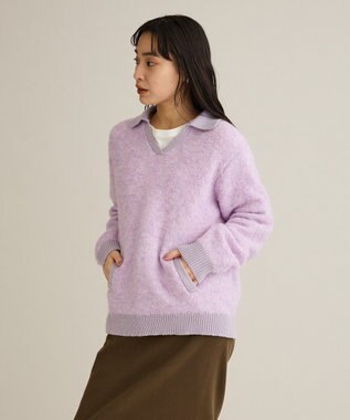 CRAFT STANDARD BOUTIQUE 配色Vネックニットプルオーバー Charcoal Gray