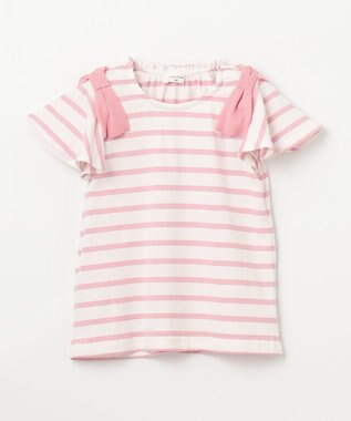 ANY KIDS ひんやりクール 肩リボンTシャツ ピンク×ボーダー
