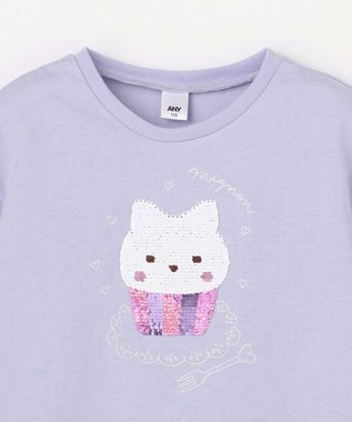 ANY KIDS 【綿100%】ドロップショルダーミラクルスパンコールTシャツ サックスブルー×ケーキ