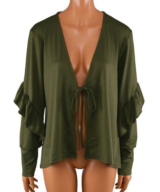 San-ai Resort（三愛水着楽園） 【UPF50＋】　フリル羽織り　M　　【San-ai Resort（サンアイリゾート）】 カーキ