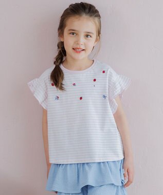 組曲 KIDS 【150-160㎝】 フルーティーボーダーTシャツ ピンク