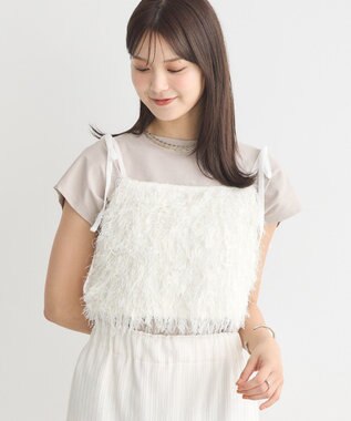 earth music&ecology ラメミックスフェザービスチェ Ivory