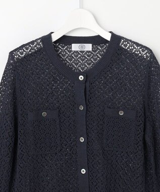 J.PRESS LADIES L LINEN COTTON BLEND ニット カーディガン インディゴ系