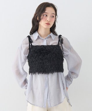 earth music&ecology ラメミックスフェザービスチェ Black