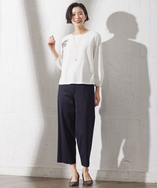 J.PRESS LADIES S 【セットアップ対応・洗える・抗菌防臭】T/Cポンチ セミワイド パンツ ネイビー系