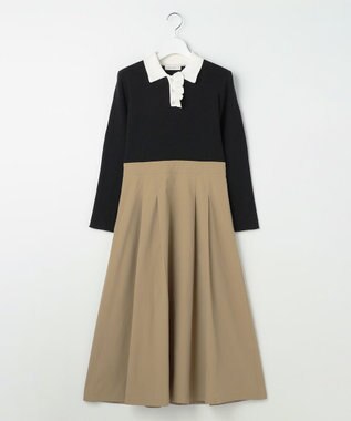 Feroux 襟付きドッキング ワンピース ブラック×ベージュ系