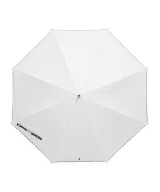 MOONBAT 【1級遮光/遮熱/UV】POLO RALPH LAUREN（ポロ ラルフローレン）晴雨兼用日傘  ストライプ スカラ刺繍 長傘 オフホワイト