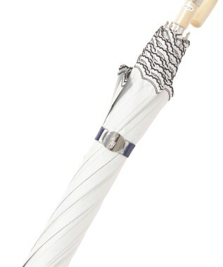 MOONBAT 【1級遮光/遮熱/UV】POLO RALPH LAUREN（ポロ ラルフローレン）晴雨兼用日傘  ストライプ スカラ刺繍 長傘 オフホワイト