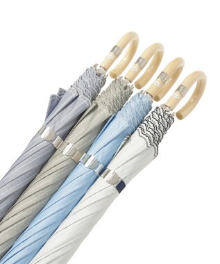 MOONBAT 【1級遮光/遮熱/UV】POLO RALPH LAUREN（ポロ ラルフローレン）晴雨兼用日傘  ストライプ スカラ刺繍 長傘 オフホワイト