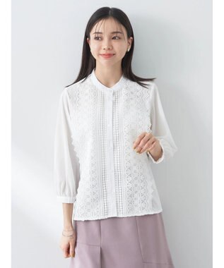 earth music&ecology フロントレースシフォンブラウス Off White