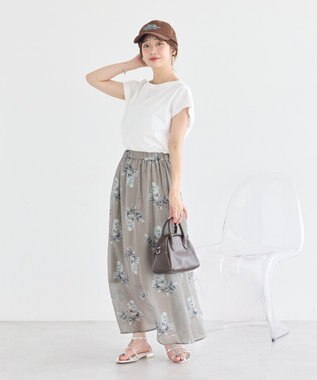 earth music&ecology フラワーシアープリントスカート Beige