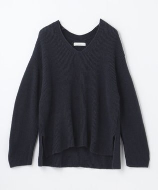 ANY ウールブレンドバルキーニット Vネック ネイビー