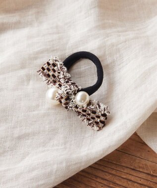 Tiaclasse パール×ツイードリボンヘアゴム ブラウン