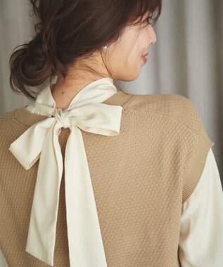 Feroux 【セットアイテム】2WAYリボンタイ ワンピース × ニット ベスト ベージュ系