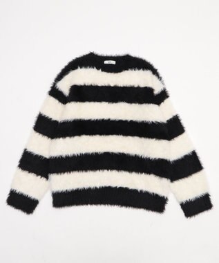 WEGO 【2025秋冬新作/ユニセックス着用ITEM/MLサイズ展開】フェザーニットプルオーバー ホワイトボーダー