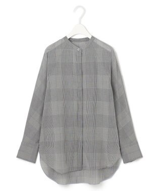 ICB 【洗える】ハイツイストコットンボイル バンドカラーブラウス グレンチェック系