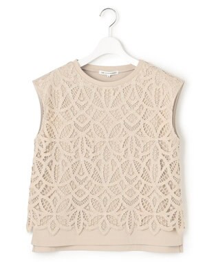 23区 L 【洗える/汗じみ防止加工】エンブロイダリージャージー フレンチスリーブ カットソー ベージュ系