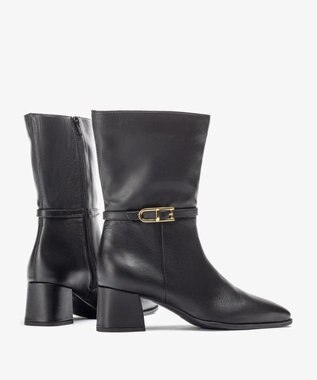 BONTRE 【UNISA/ウニサ】トリム付きスクエアトゥアンクルブーツ/LUNES-UA ブラック