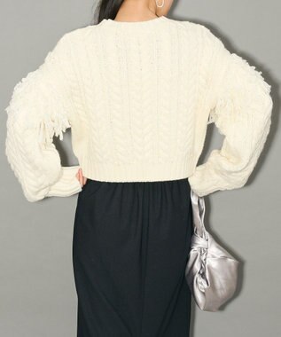 Green Parks フリンジスリーブショート丈ケーブルニット Ivory