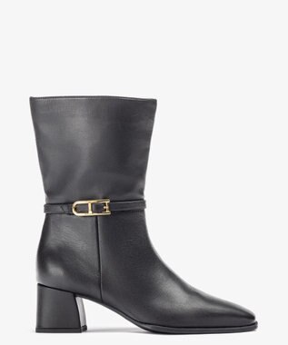 BONTRE 【UNISA/ウニサ】トリム付きスクエアトゥアンクルブーツ/LUNES-UA ブラック