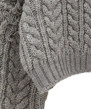 Green Parks フリンジスリーブショート丈ケーブルニット Light Gray