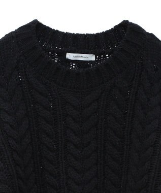 Green Parks フリンジスリーブショート丈ケーブルニット Black