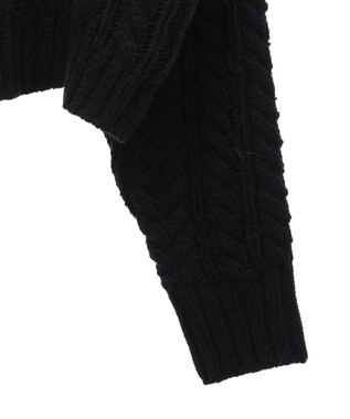 Green Parks フリンジスリーブショート丈ケーブルニット Black