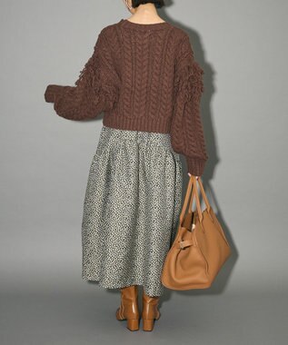 Green Parks フリンジスリーブショート丈ケーブルニット Dark Brown