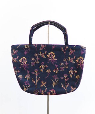 AND WOOL 花刺繍の半円バッグ ネイビー