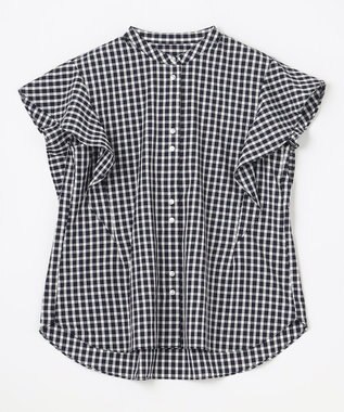 ANY 【UVカット/吸水速乾/抗菌防臭】エニィファンクション 袖フレアブラウス ネイビーギンガム