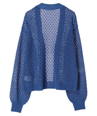 Green Parks 洗えるすかし編みニットカーディガン Blue