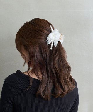 Phoebe フリルリボンパールバンスクリップ　ホワイト ホワイト
