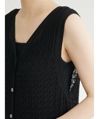 Green Parks すかし柄ロングベスト Black