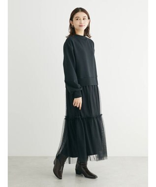 Green Parks ・ＳＵＧＡＲ　ＳＰＯＯＮ　チュールドッキングワンピース Black