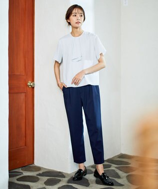 J.PRESS LADIES 【洗える】マイクロタイプライターストレッチ テーパード パンツ ネイビー系