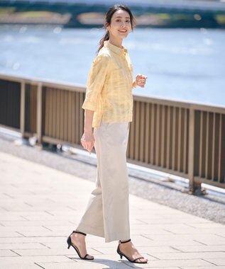 J.PRESS LADIES 【洗える】SHEER チェック シャツ ブラウス マリーゴールド系