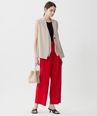 ICB 【接触冷感・UVカット・洗える】 T/Rドライリネン ワイドストレートパンツ レッド系