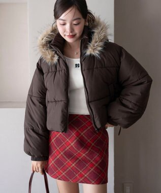 WEGO 【25年秋冬新作/SMサイズ展開】2WAYファーフードショートパファーブルゾン ブラウン