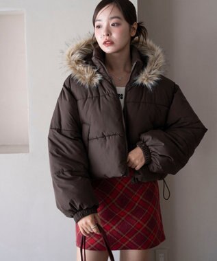 WEGO 【25年秋冬新作/SMサイズ展開】2WAYファーフードショートパファーブルゾン ブラウン