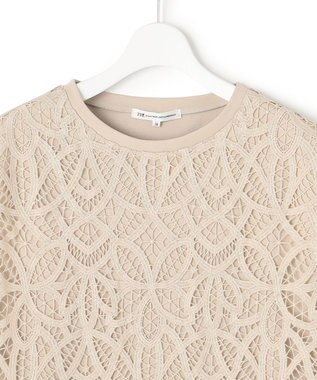 23区 L 【洗える/汗じみ防止加工】エンブロイダリージャージー フレンチスリーブ カットソー ベージュ系