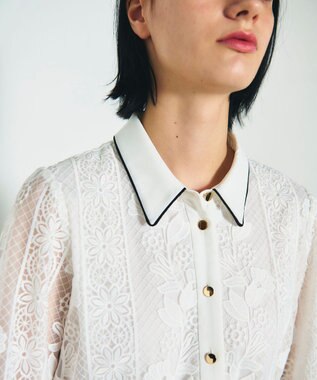 GRACE CONTINENTAL ストライプフラワー刺繍ワンピース ホワイト