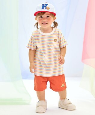 MIKI HOUSE HOT BISCUITS 【44-54cm】 ストライプ ロゴメッシュキャップ ブルー