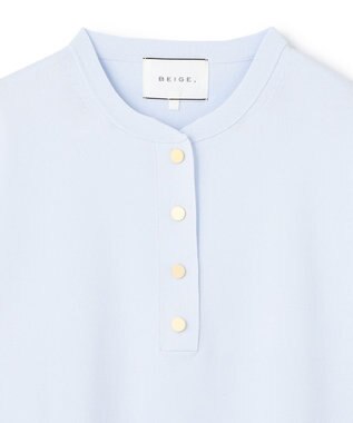 BEIGE， 【洗える】LAURA / クルーネックボタンニットトップス Sax