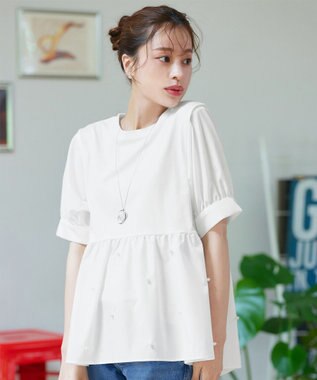 Tiaclasse 【洗える】パール付きカットソードッキングブラウス