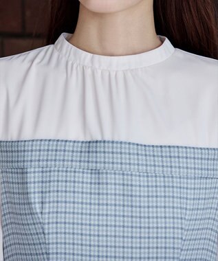 Tiaclasse 【洗える】ビスチェ風ツイードチェックドッキングワンピース ブルー