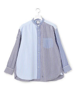 J.PRESS YORK STREET 【UNISEX】クレイジーパターン バンドカラーシャツ ブルー系8