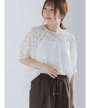 Te chichi メッシュレースボリュームスリーブブラウス