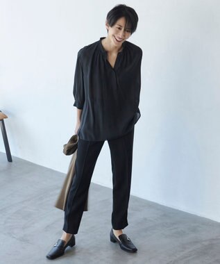 ICB 【洗える】 ライトダブルクロス ドロストパンツ ブラック系