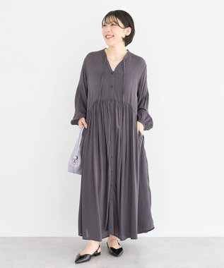 Green Parks スキッパーギャザーワンピース